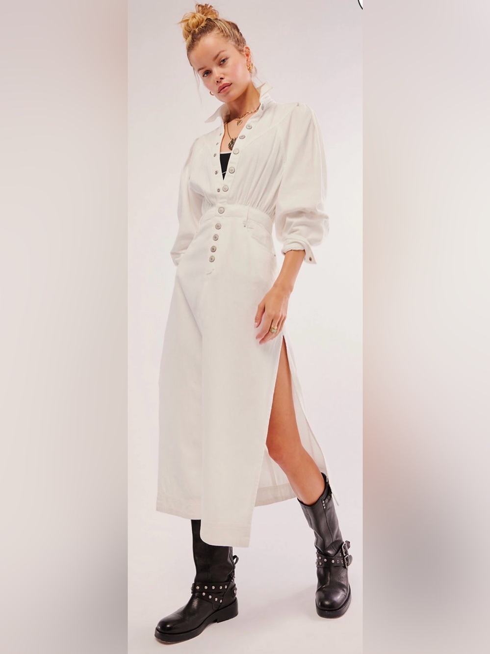 NWOT FP Mad Love Denim Midi Dress- ECRU